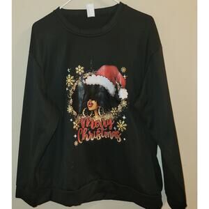 Black Sweatshirt Christmas African American Santa Baby Soul Size 1X Ugly Sweater